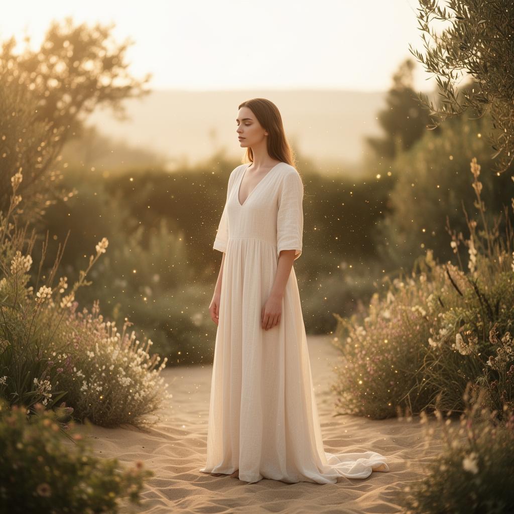 Mulher contemplativa em ambiente natural ao entardecer